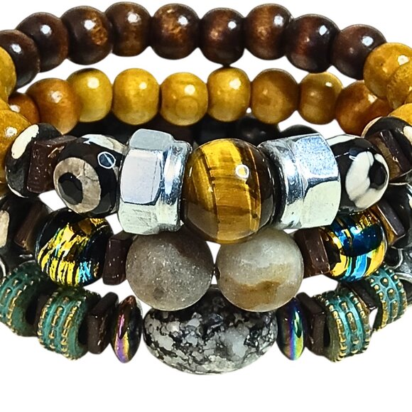 Men's Tiger Eye & Agate Layered Bracelet Set - Picture 2 of 2
